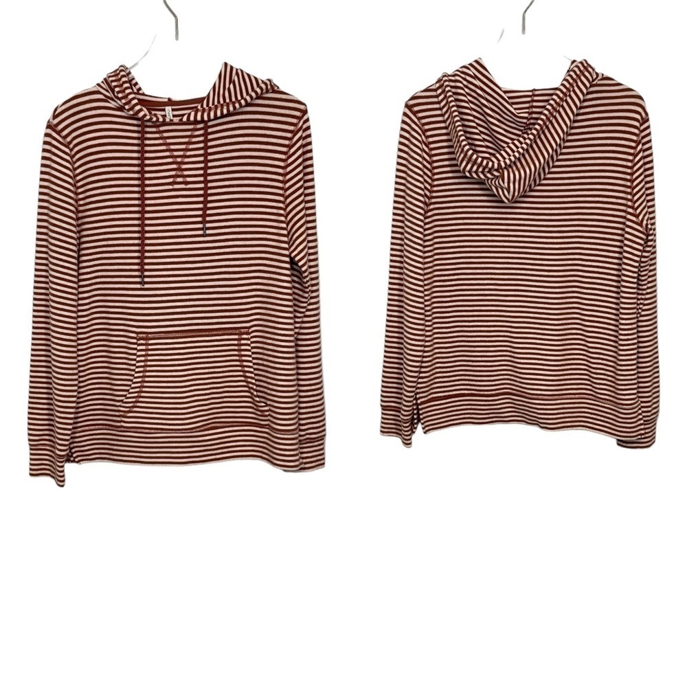 Z Supply Brick Red/Cream Striped Hoodie Kangaroo Pocket Rope Ties Size M - Picture 2 of 13